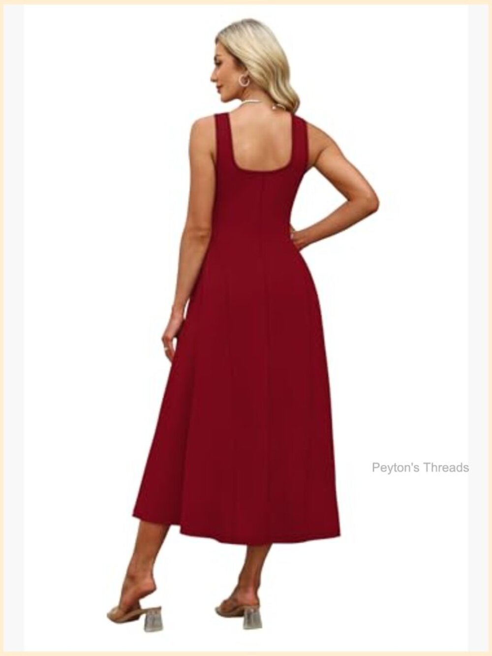 Square Neck Corset A-Line Maxi Dress Ruffle Ruched Waist Flowy Sleeveless Midi - Picture 5 of 7